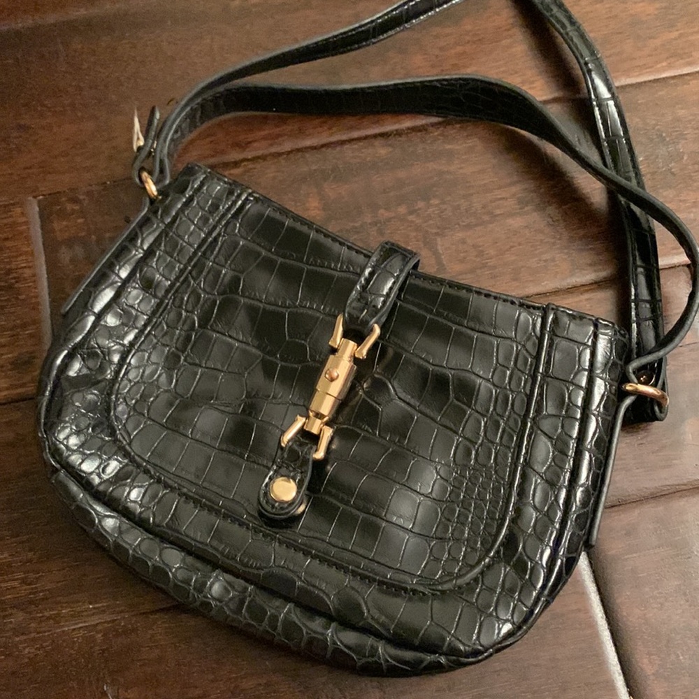 Faux croc print black crossbody or Shoulder bag EUC